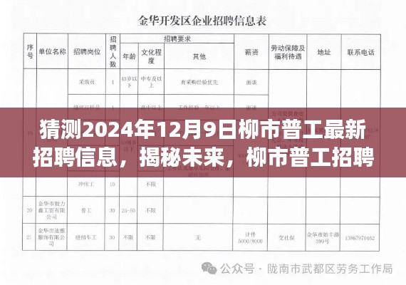 揭秘未来柳市普工招聘市场深度洞察，2024年12月9日最新招聘信息速递