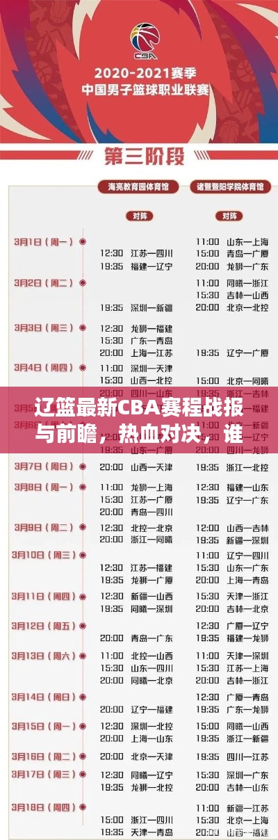 辽篮最新CBA赛程战报与前瞻,热血对决,谁将胜出?