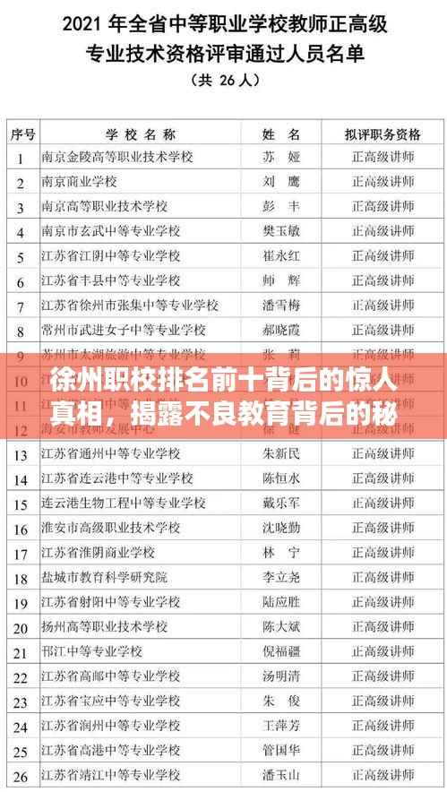 徐州职校排名前十背后的惊人真相,揭露不良教育背后的秘密!