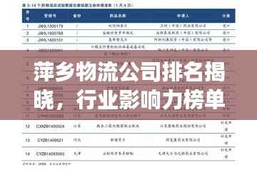 萍乡物流公司排名揭晓，行业影响力榜单重磅出炉！