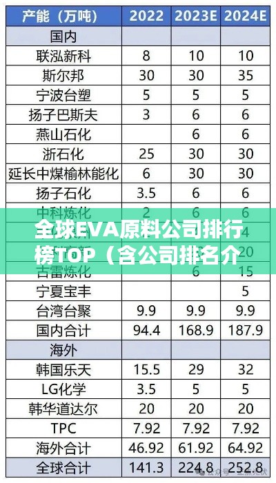 全球EVA原料公司排行榜TOP(含公司排名介绍)